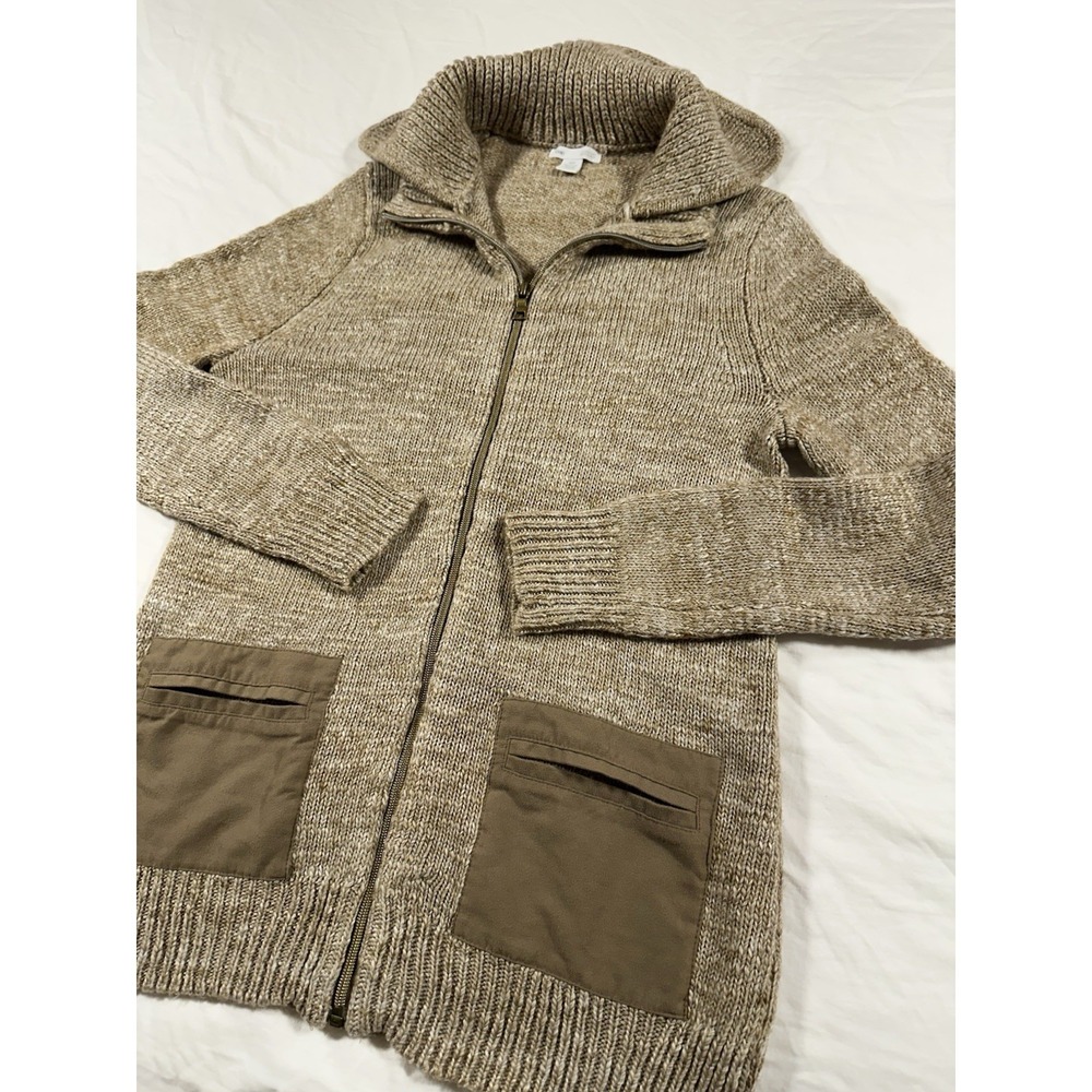 Gap Sweater Women's Medium Beige Tan Cardigan Alpaca Wool Acrylic Full‎ Zip Knit